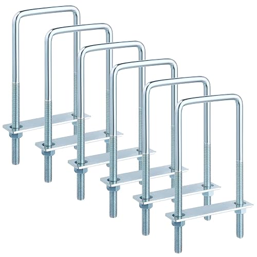 AOKLIT 6 Pcs 3/8'' x 3'' x 7'' Square U Bolts 3 Inch Wide Zinc Plated | U Bolt Carbon Steel for Household, Boat Trailer Tube, Industrial Supplies