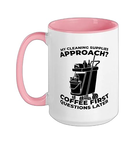Cleaner Sanitation Janitorial - Housekeeping Cleaner Ceramic Mug, Pink/White, 15oz
