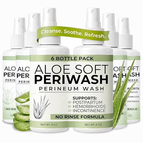 Perineal Spray Peri Wash 6 Pack of 8 Oz, No Rinse Perineal Cleanser Spray | Aloe Soft Periwash, Soothes and Cleanses, for Postpartum, Incontinence, Elderly Care, Aloe Vera, Gentle No-Rinse