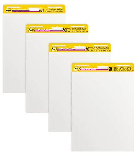 Post-it Super Sticky Easel Pad, 25 x 30 in, White, 4 Pads | Premium Self Stick Flip Chart Paper, Anchor Chart, Office Supplies & School Supplies, Great for Teachers and Students