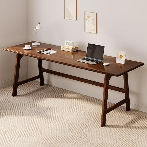 IOTXY Solid Wood Writing Table - 72"W Minimalist Long Computer Desk, Walnut | Minimalist Modern Style, 100% Solid Wood, Spacious Surface, Moon-Shaped Legs, Super Stable, 265-lbs Capacity, 15-Min Assembly