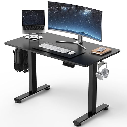 Veken 39.4 Inch Large Electric Standing Desk, Gaming Table, Black | Height Adjustable Sit Stand Up Computer Tables for Home Office, Study , Writing, Suit students, employees and group work