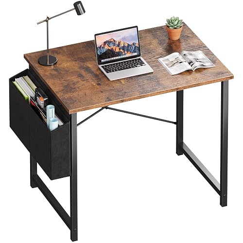 OLIXIS Small Computer Desk, 31 Inch Gaming Desks for Home Office, Brown | Writing Study Craft Work Table, Computer Workstation for Bedroom Small Spaces with Storage Bag