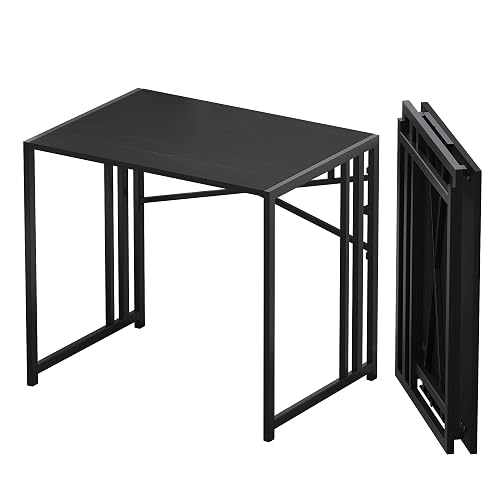 Lutown-Teen Folding Computer Desk 32 inch, Black | Small Folding Desk for Writing & Gaming, Small Space Office Desk, No Assembly Required