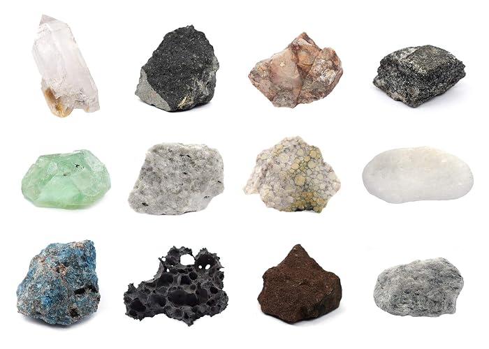 Eisco Rock & Mineral Science Kit, ID Tests, Image Card, 1" Rocks, 12 Piece | Hardness, Streak, Magnetic, Appearance & Effervescence Tests, Image Card for Matching, Padded Storage Box