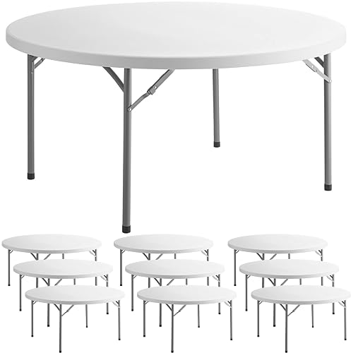 Mix.Home 10 Pack 60" Round Granite White Plastic Folding Table - Heavy Duty Banquet, Party, Wedding Table - 5-Foot