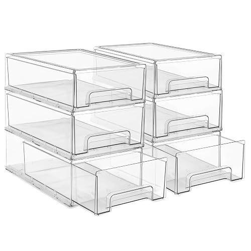 Sorbus Clear Stackable Storage Drawers for Refrigerator (Medium, 6 Pack) | Pull-out acrylic compartments with handles keep pantry and kitchen items accessible and chilled contents easy to view.