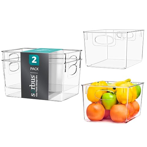 Sorbus Fridge Organizers and Storage, Clear Plastic Bins (Large, 2 Pack) | Easy-access organization for freezers, shelves, drawers, closets and pantries; supports sorting and visibility.