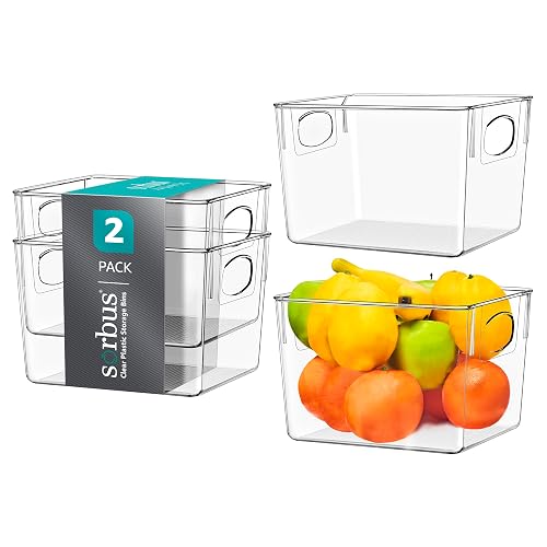Sorbus Fridge Organizers and Storage, Clear Plastic Bins (Medium, 2 Pack) | Easy-access organization for freezers, shelves, drawers, closets and pantries; supports sorting and visibility.