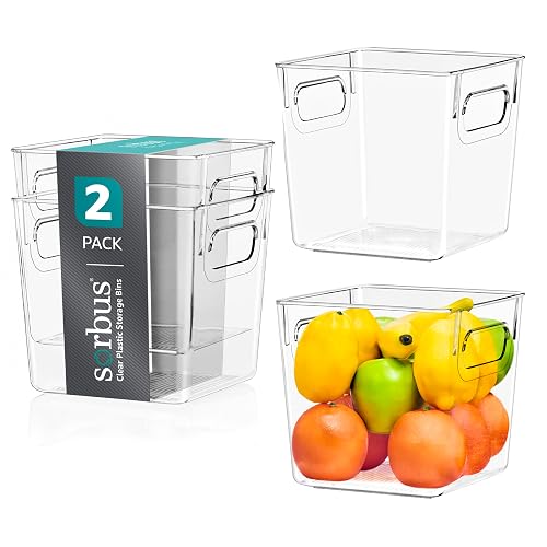 Sorbus Fridge Organizers and Storage, Clear Plastic Bins (Small, 2 Pack) | Easy-access organization for freezers, shelves, drawers, closets and pantries; supports sorting and visibility.