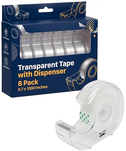 Mr. Pen- Transparent Tape with Dispenser, 8 Pack, 0.7x1000 Inch | Clear Tapes and Refillable Dispensers, Office Tape Rolls with Dispenser for Craft Jobs, Gift Wrapping, Repairing, Home
