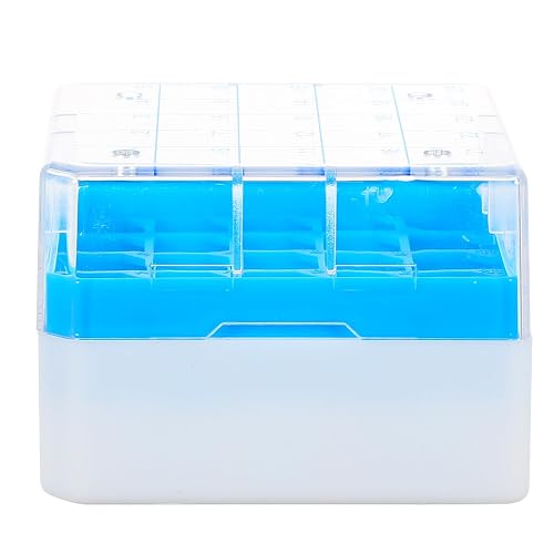 25-Place Cryovial Storage Box, Polycarbonate Freezing Tube Rack | Cover, 5x5 Numbered Grid, Dual Alphanumeric Indexing, Drain Holes, Air Vents, Fits 2 Ml Cryotubes