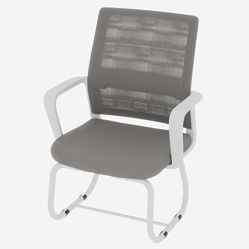 MWrouqfur Office Guest Chair with Arms - Modern Mesh Back Reception Chair for Waiting Room, Conference Room & Office, Breathable Upholstered Seat with Metal Frame, 350lbs Capacity (White+Gray)
