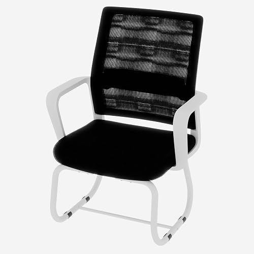MWrouqfur Office Guest Chair with Arms - Modern Mesh Back Reception Chair for Waiting Room, Conference Room & Office, Breathable Upholstered Seat with Metal Frame, 350lbs Capacity (White+Black)