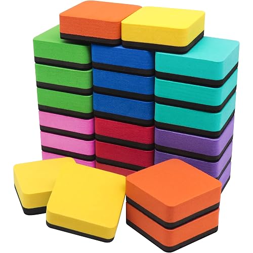 IHPUKIDI Magnetic Whiteboard Dry Erasers, 8-Color, 24 Pack, 2 x 2 Inch