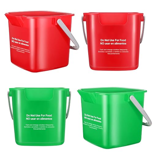 Yaomiao 4 Pcs Cleaning Bucket 3 Qt Sanitizing Bucket,Red, Green | Restaurant Small Square Detergent Pail with Measurements Spout and Handle, for Home, Kitchen, Office, Commercial Use