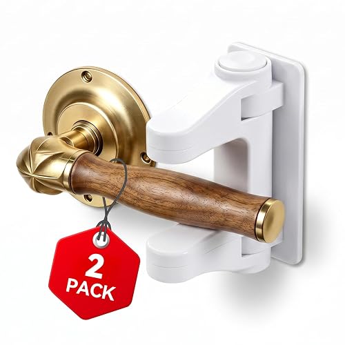 Boogom 2 Pack Door Locks for Kids Safety, Childproof Door Lever Lock | Universal No-Drilling 3M Adhesive Door Handle Lock, Easy One-Hand Adult Operation, Damage-Free Removal, White