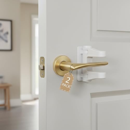 Child Proof Door Lever Lock 2 pack, 3M Adhesive, No Drill for Kids Safety | Door Handle Baby Proof, One Hand Adult Operation, Stops Toddlers Dogs Pets Opening doors, Quick Install