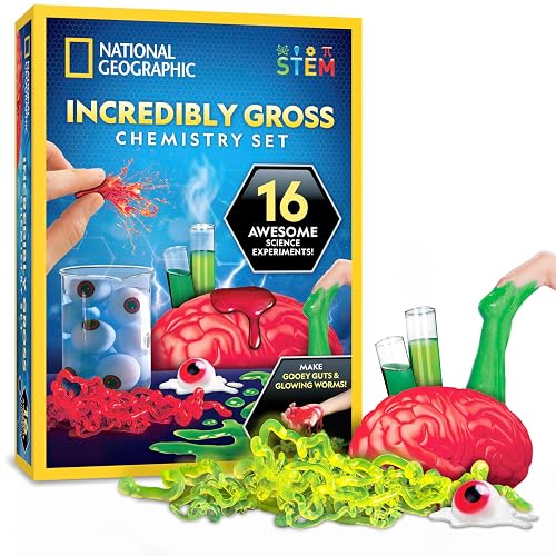 National Geographic Gross Science Kit Chemistry Toy for Ages 8-12 | Brain Dissection, Boiling Boogers, Gooey Guts and Slime, Gross Chemistry Experiments, STEM Projects, Birthday Gift