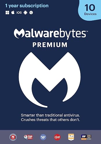 Malwarebytes Premium 4.5 Latest Version Antivirus Software | 12 Months, 10 Devices (Windows, Mac OS, Android, Apple iOS, Chrome) [software_key_card]