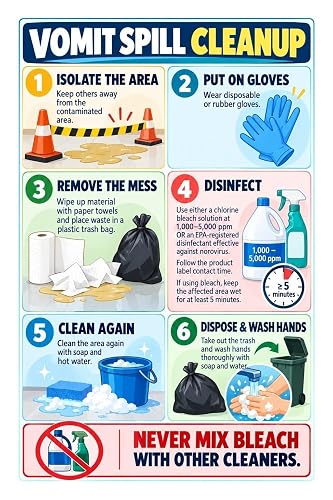 CHYIFSHIY Vomit Spill Cleanup, Sanitation Procedure Canvas | Step-by-step cleanup sequence for sanitation and workplace training(Framed,8x12in(20x30cm))