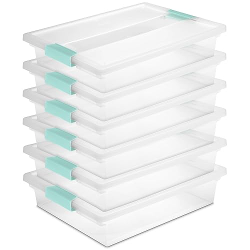 Sterilite Clip Box, Stackable Clear Plastic Bins- Large, 6-Pack | Storage Containers with Latching Lids for Writing, Arts or Crafts Supplies - Home, Office, Classroom & Workshop Organization