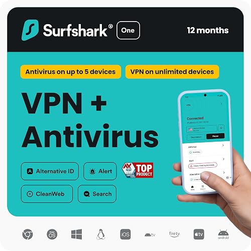 Surfshark ONE | Unlimited VPN | 12-Month | VPN+Antivirus | PC/Mac/Mobile Online Code
