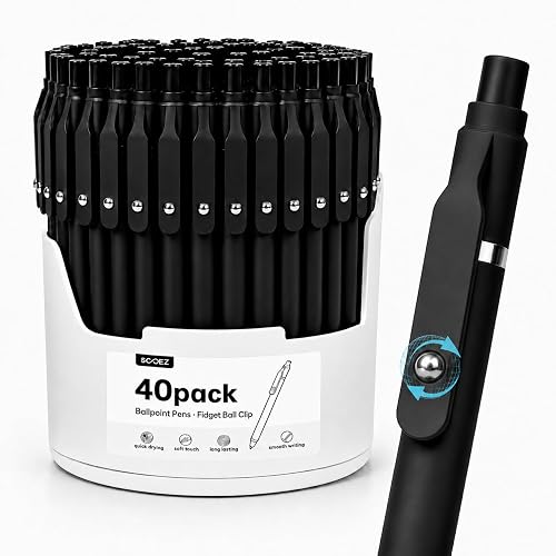 Sooez 40 Pack Bulk Pens Ballpoint, Retractable Black Pen for Smooth Writing | Quick Dry Ball Point Pens Black, Medium Point 1.0mm Fidge Pens for Journaling, Office Supplies for Nurse, School, Note Taking