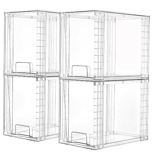 Vtopmart 4 Pack Clear Stackable Storage Drawers,9.7" High Plastic Organizers Bins for Skincare, Bathroom Supplies,Ideal for Cabinet,Undersink,Vanity,Kitchen,Pantry Organization