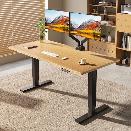 FLEXISPOT E6 MAX 60" x 30" Large Bamboo Standing Desk, Dual Motor 3-Stage | Heavy-Duty 352lbs, Sturdy Sit Stand Desk for Home Office, Multi-Monitor Workstations (Solid Bamboo Desktop + Black Frame)