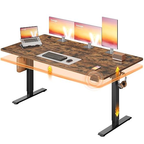 VASAGLE Standing Desk, 63x28 Inch Electric Adjustable Desk, 30-Min Assembly | Home Office Computer Desk, Large Gaming Desk with Sedentary Reminder and 4 Memory, Sit Stand Desk, ULSD316KD02SV2