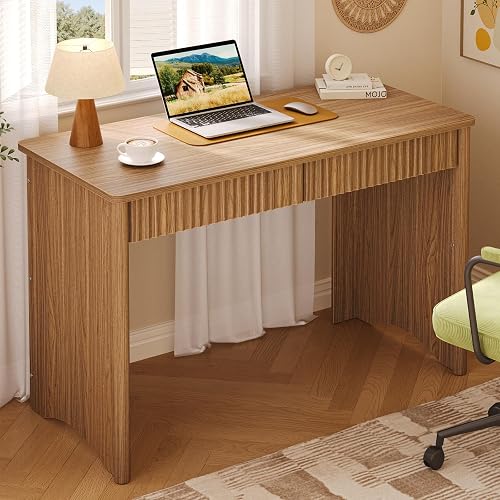 Bestier 47‑Inch Fluted Wood Computer Desk with Drawers for Home & Bedroom | Fluted Wooden Desk with Storage Drawers. 47" Spacious Desktop, Sturdy Frame, Easy Assembly for Home Office, Bedroom & Study