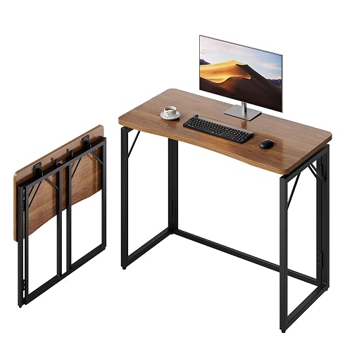 JOYMOOP 31.5" Brown Folding Desk, No Assembly, Wooden Top, Small Size | Foldable Desk for Work, Study, Craft | Lightweight & Portable Foldable Table | Small Desk Easy to Storage | Hold 150 lbs