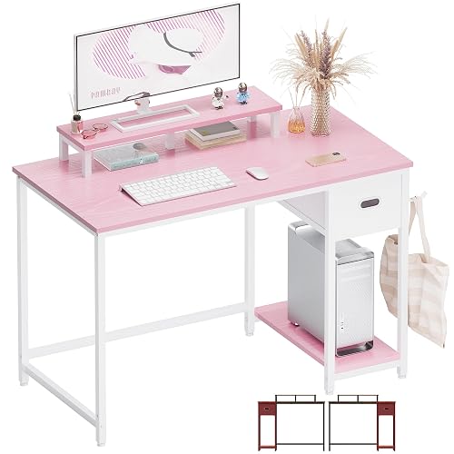 Pamray 39 Inch Small Computer Desk with Monitor Stand and Drawer for Gaming | Small Gaming Desk, for Bedroom Small Spaces, Home Office, Dorm and Apartment, for Writing, Study and Working
