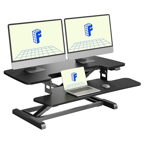 FLEXISPOT 36" Electric Standing Desk Converter, Black | Motorized Sit to Stand Desk Riser, Height Adjustable Desktop, Dual Monitor Workstation, Large Keyboard Tray
