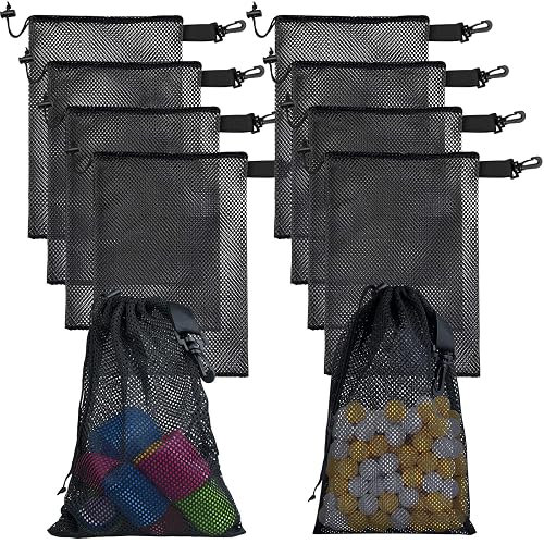 Riuog 10 PCS With Clips Mesh Drawstring Bags, Portable Nylon Storage Bags for toy,Sports Storage,Outdoor activities etc. (7.9x11.8in)