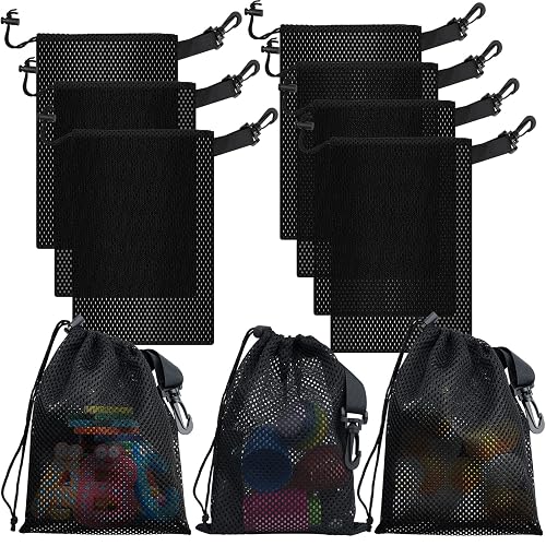 Riuog 10 PCS With Clips Mesh Drawstring Bags, Portable Nylon Storage Bags for toy,Sports Storage,Outdoor activities etc. (5.9x7.9in)
