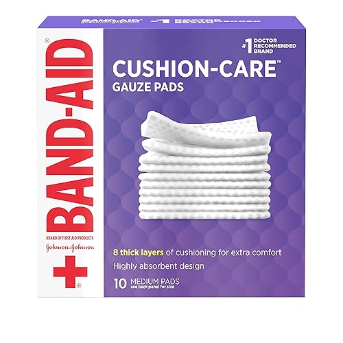 BAND-AID Brand Cushion-Care Gauze Pads, Medium Size, 3 in x 3 in, 10 Count | Absorbent Dressing Pads Non-Adhesive Comfortable Protection & Wound Care of Minor Cuts, Scrapes & Burns, For First Aid Kits