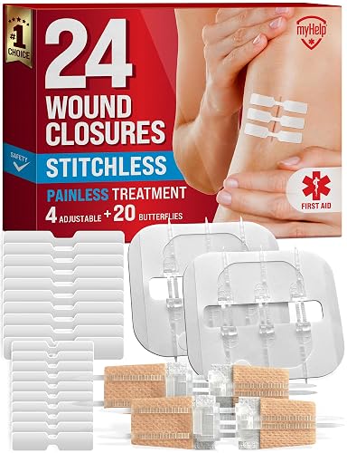 Wound Closure Strips - 24pk/3 Types - Butterfly Bandages for First Aid Kit | Emergency Sterile Laceration Kit - Stitchless & Easy to Use - Perfect for Quick Stop Bleeding and Painless Wound Closing
