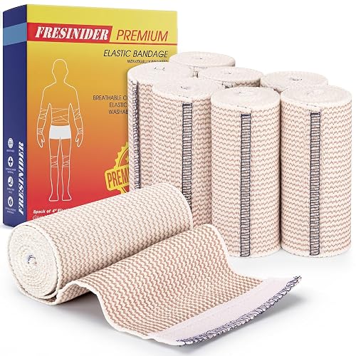 FRESINIDER Premium Elastic Bandage Wrap 4 Inch, 8 Pack, Hook and Loop | Reusable 4-inch elastic wraps with adjustable compression for knees, ankles, wrists, calves and elbows; 8-pack set