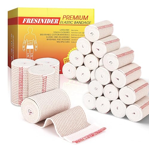FRESINIDER Premium Elastic Bandage Wrap 3 Inch, 24 Pack, Hook and Loop | Versatile 3-Inch Cotton Compression Wrap for Ankle, Wrist and Elbow; Bulk Box for Clinics, Teams and First-Aid Stations.