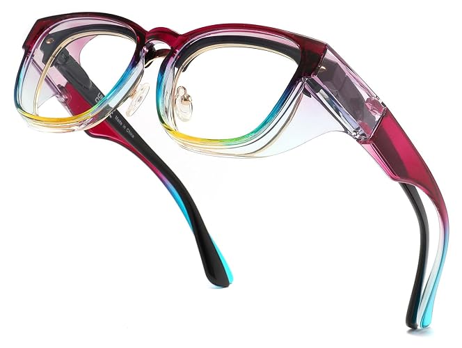 Alsenor Safety Glasses Anti Fog Goggles Fit Over Prescription Eyewear Blue Light Blocking Oversized Eyeglasses For Men Women (Oversized-Rainbow)