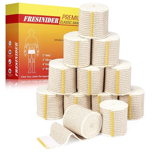 FRESINIDER Premium Elastic Bandage Wrap 2 Inch, 12 Pack, Hook and Loop | For Sprained Wrists, Fingers & Ankles – Wrap, Secure , No Clips Needed Comfortable & Reusable for First Aid, Sport
