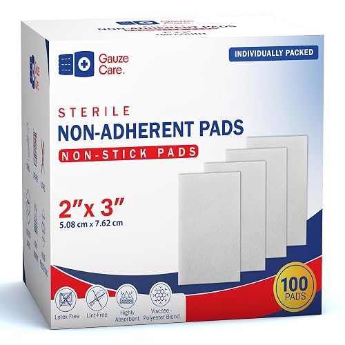 Gauze Care 2x3 Inch - Pack 100 Non-Stick Gauze Pads for Wounds, Non-Adherent, Highly Absorbent, Painless Removal, Individually Wrapped for Extra Protection