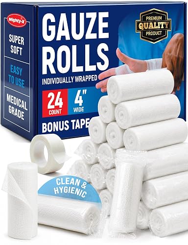 Medical Gauze Rolls – 24pk – 4"x4.1yd – Soft and Breathable Gauze Bandage | Latex-Free Premium Individually Wrapped Bandages Easy to Use - First Aid Conforming Stretch Gauze for Wound Care Mummy Wrap
