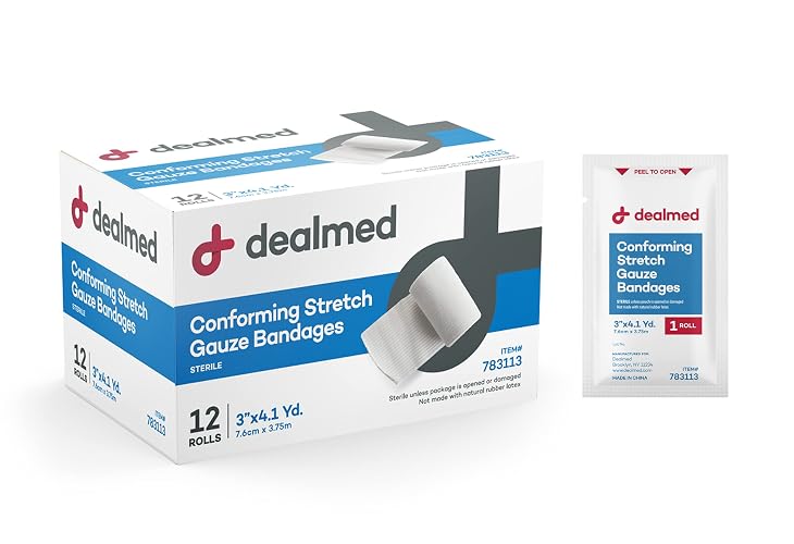 Dealmed 2 in Sterile Stretch Gauze Bandage - Latex Free - 12 Rolls | Polyester Mesh, Hypoallergenic Fabric, 4.1 yd Length, Individually Wrapped, Self Adhering, For Arm Wrist Ankle Leg