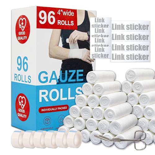 KIWAEZS Gauze Rolls Pack of 96 – 4 ” x 4.1 yd Premium Quality Lint and Latex-Free Conforming Stretch Bandages Designed for Wound Care for Wound Dressing Support (Ideal for use as a Mummy wrap)