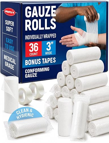 Medical Gauze Rolls – 36pk – 3" x4.1yd – Soft and Breathable Gauze Bandage | Latex-Free Premium Individually Wrapped Bandages Easy to Use - First Aid Conforming Stretch Gauze for Wound Care Mummy Wrap