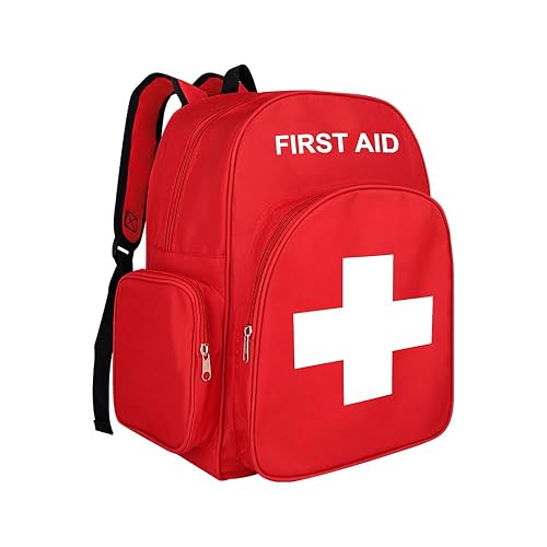 Jipemtra Red Emergency Bag First Aid Backpack Empty Medical First Aid Bag Treatment First Responder Trauma Bags for Camping Cycling Outings Daycare