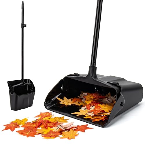 Dustpan with Long Handle, 37’’ Heavy Duty Standing up Dust Pan for Home | Broom Clip, Two little wheels, Upright Dust Pan for Indoor, Outdoor, Office, Commercial, Industrial, Shop